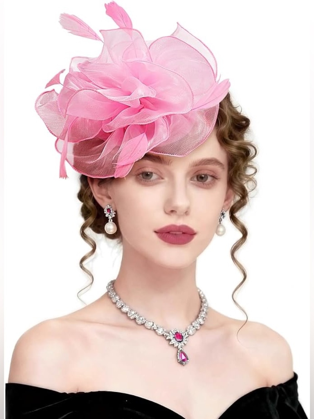 Pink Floral & feather Fascinator Headband Hat, Tea Parties, Kentucky derby
